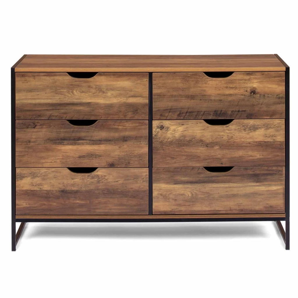 IDMarket - HAWKINS Cassettone a 6 cassetti da 115 cm in legno scuro, design industriale