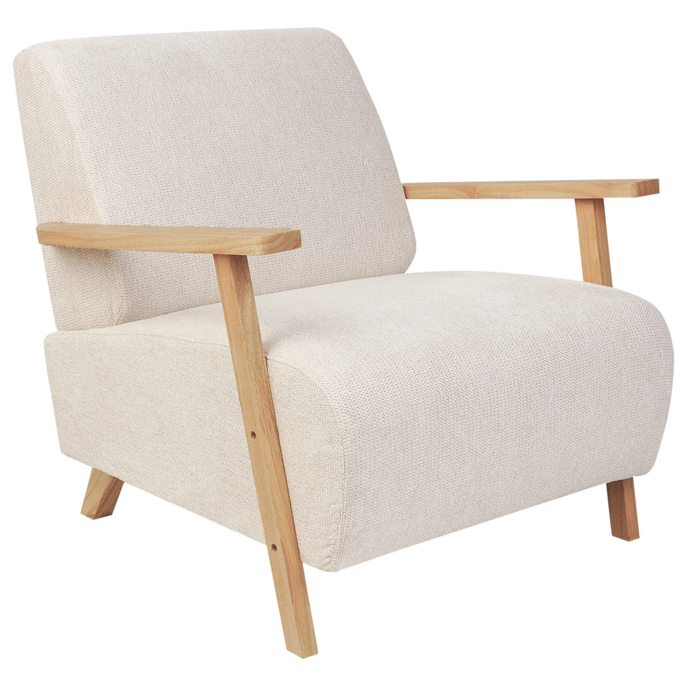 Poltrona Beige Tessuto Gambe in legno con braccioli Soggiorno moderno minimalista