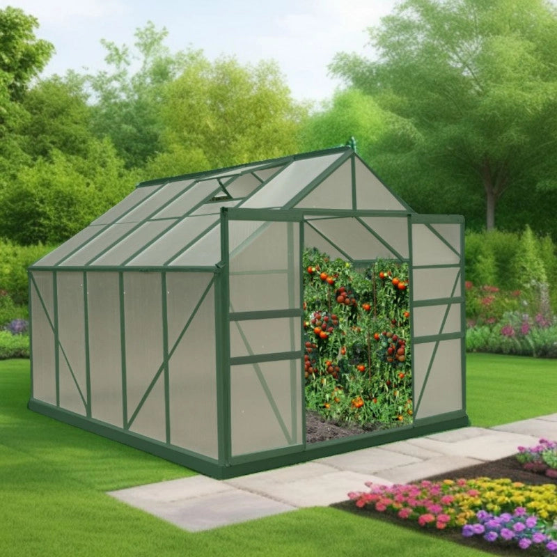 Serra da giardino in alluminio 244x305 cm – 7,44 m² – policarbonato 4 mm e base inclusa – verde – SR3024 Foresta