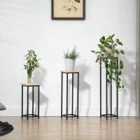 Set di 3 Supporti Porta Vasi da Fiori Impilabili Quadrati, Acciaio, 21 x 21 x 50/70/90 cm, Nero