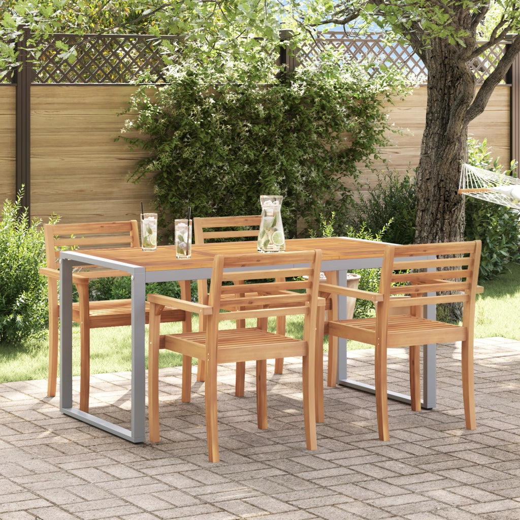 Tavolo da pranzo da esterno  Grigio 160x80x75 cm Acciaio e Legno massello di acacia