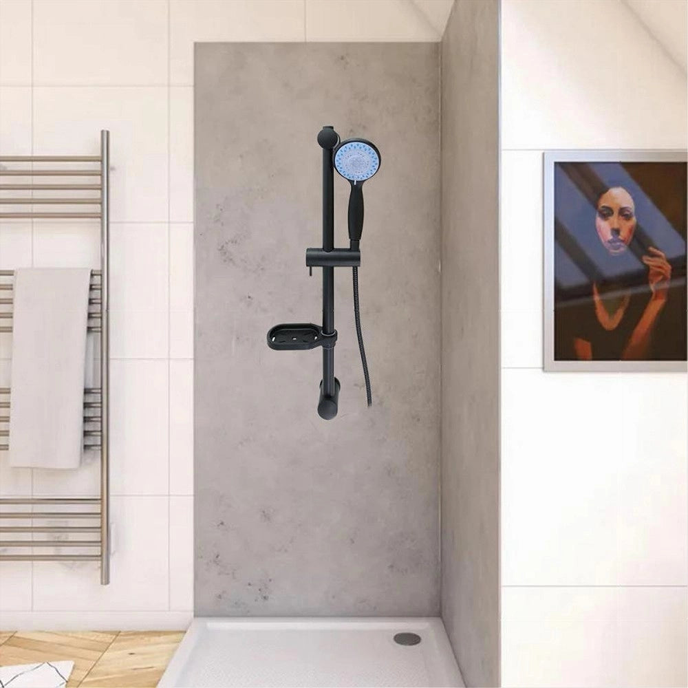 Trade Shop - Saliscendi Colonna Doccia Nero Soffione Multigetto Mensola Porta Sapone Bagno 87494 -