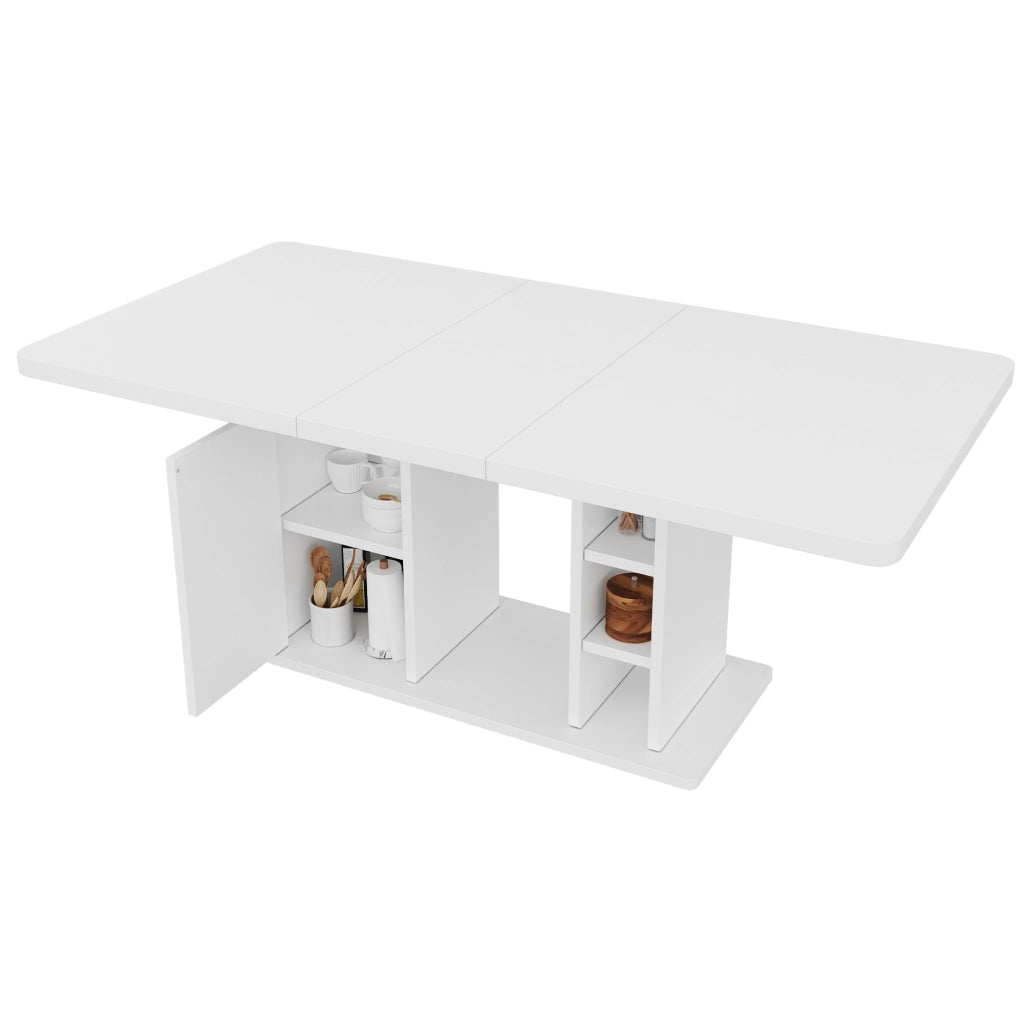 Tavolo da pranzo allungabile 140/180 x 80 cm con vano contenitore, bianco, MDF