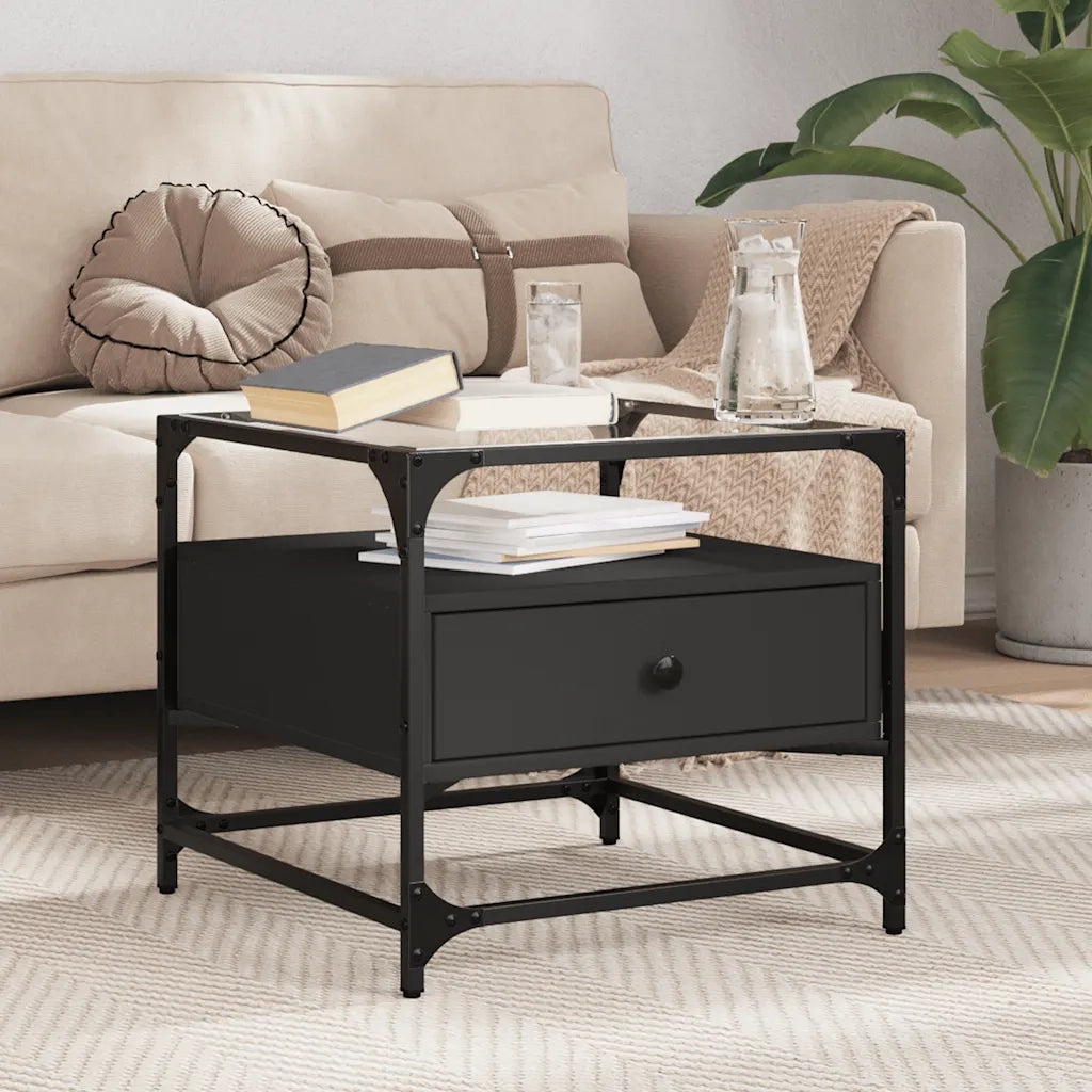 Tavolino da salotto | Tavolino da caff¨¨ | Tavolino da Soggiorno con Piano in Vetro Nero 50x50x45 cm Acciaio