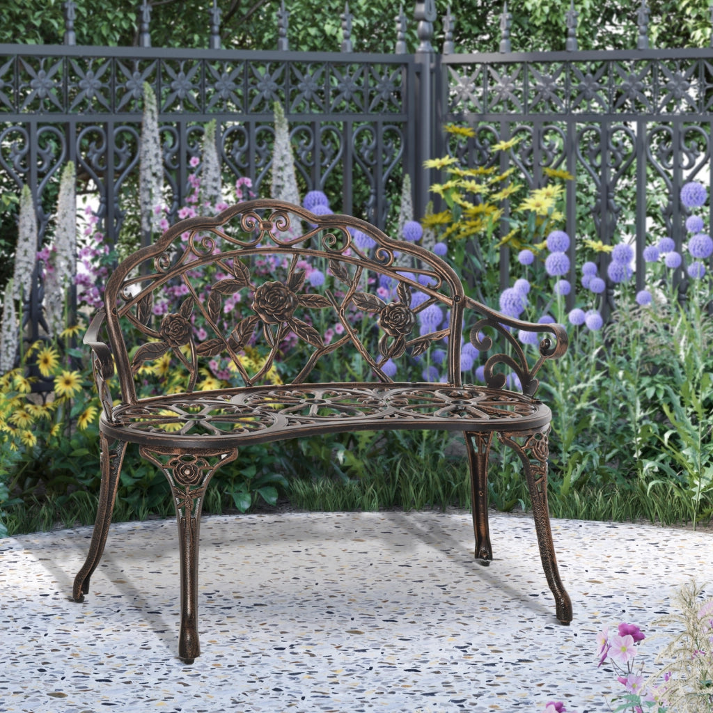 Panchina Giardino 2 Posti in Metallo Stile Retro ¨C zephmum ¨C Bronzo 100x54x78 cm