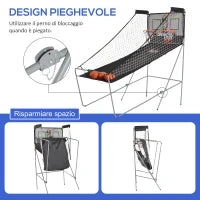 Canestri Basket con Tabellone LED, 4 Palloni e 8 Modalità di Gioco, 205x110x205 cm, Bianco e Nero