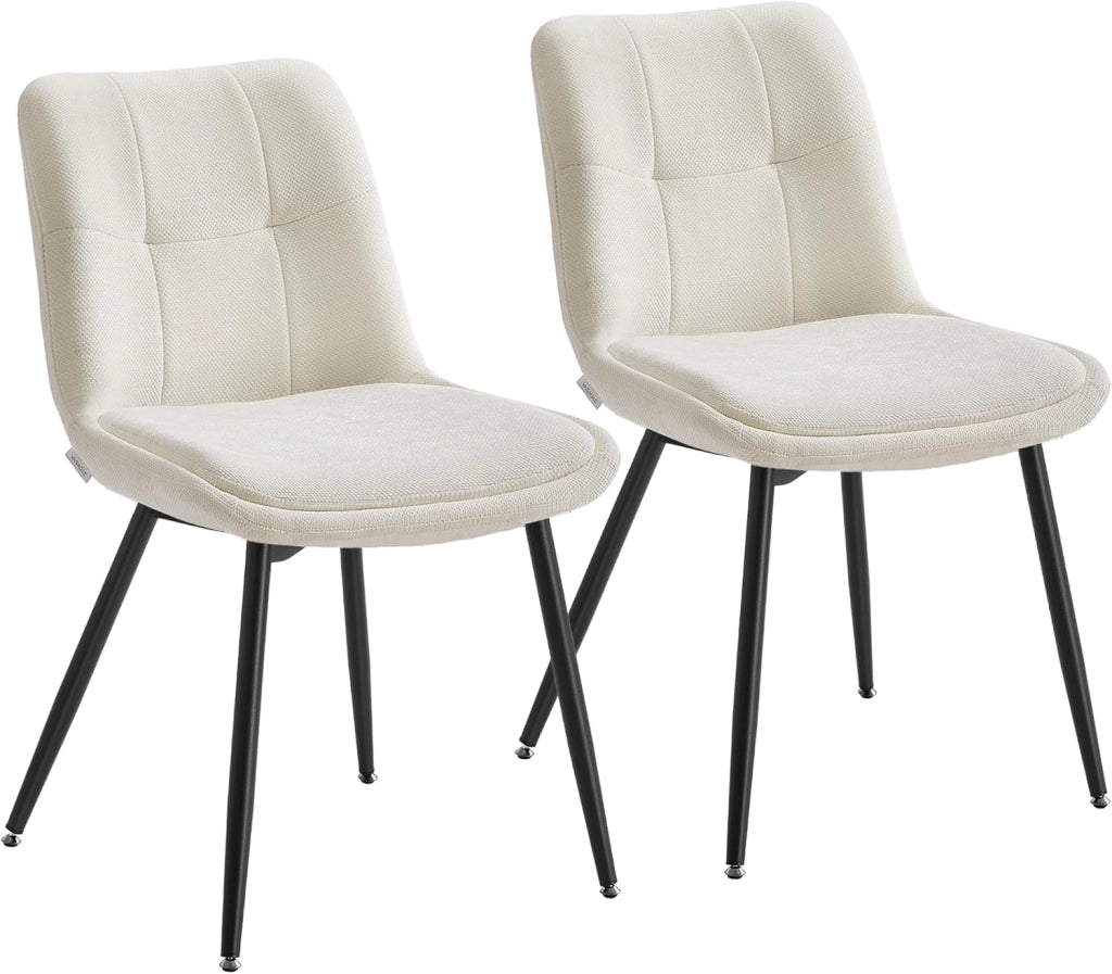 VASAGLE Set di 2 Sedie da Pranzo, Sedia da Cucina, Sedia Imbottita, Tessuto Chenille, Portata 120 kg, Doppio Cuscino, Gambe in Metallo, Moderno, per Sala da Pranzo, Cucina, Bianco Crema KDC151W01