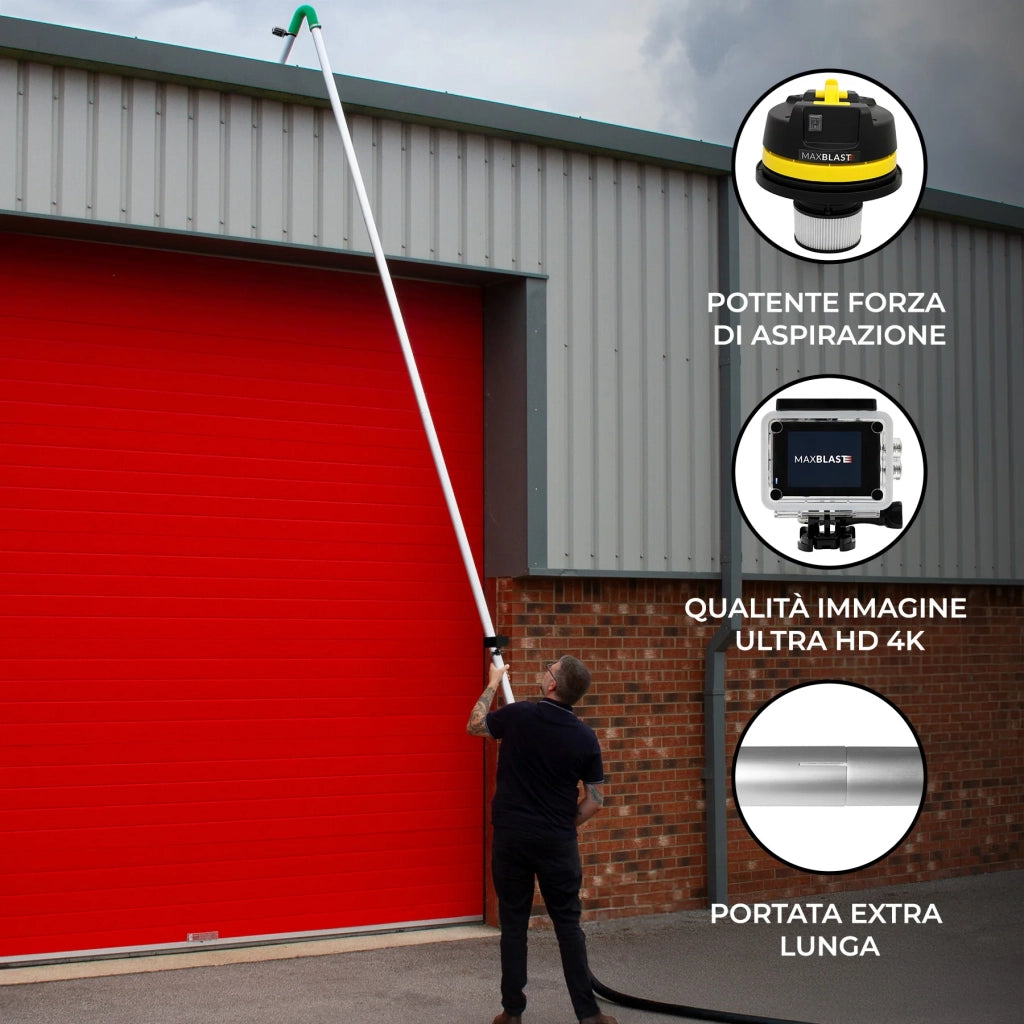 Kit grondaie: aspiratore 60L + aste 7,2m + telecamera 4K | Pulizia facile