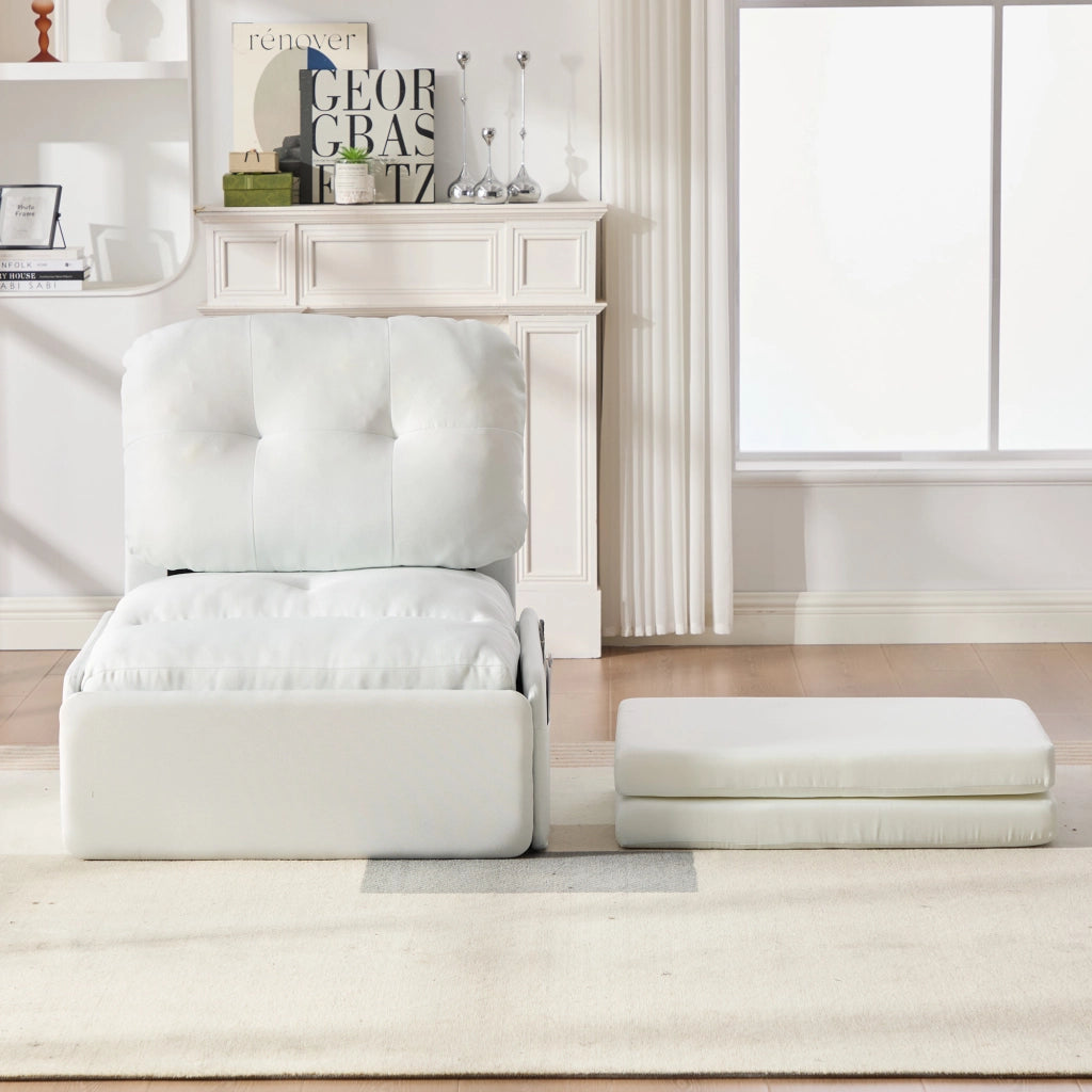 Divano letto 1 posto - con funzione estraibile e tasche laterali - in lino bianco