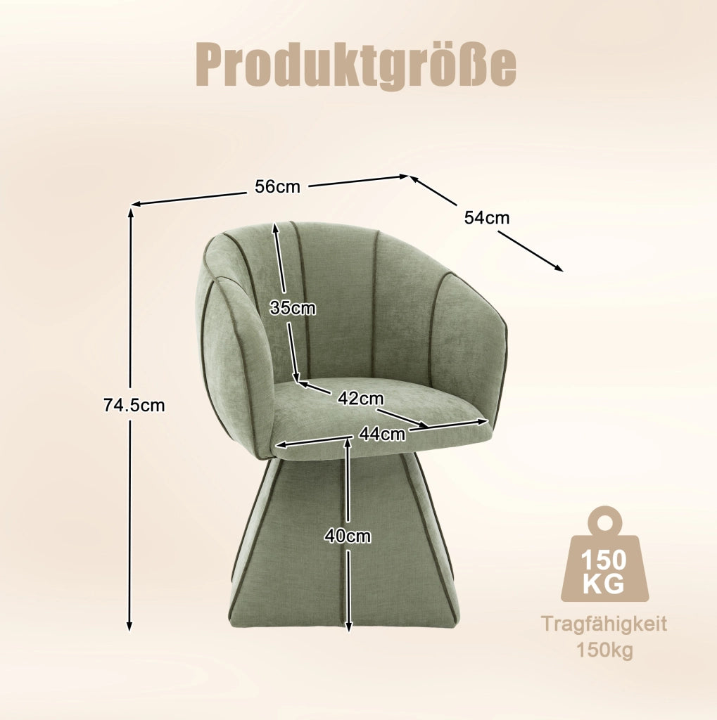 Poltrona girevole in chenille verde oliva con schienale alto; 56x54x74;5 cm
