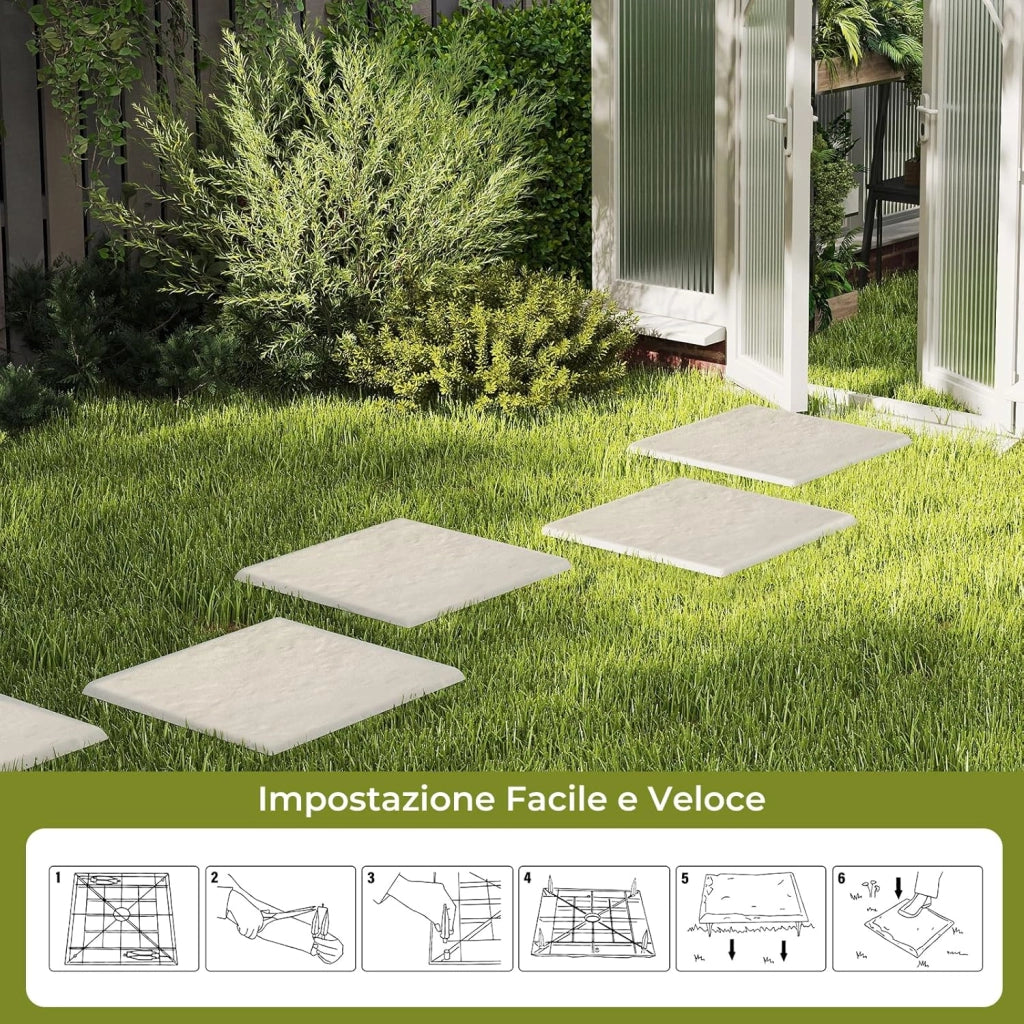Set di 8 Pietre da Passo con Picchetti da Terra, Passerelle Decorative per Giardino, Pavimentazione Esterna Resistente a Tutte le Condizioni Meteorologiche per Prato e Giardino