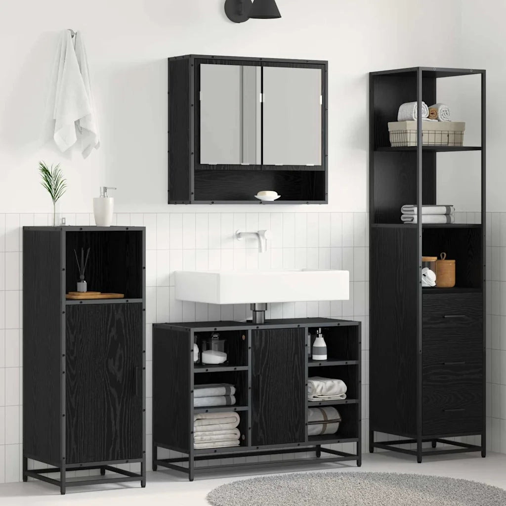 Set di mobili per il bagno Rovere Nero 35 x 37,5 x 166 cm 883600