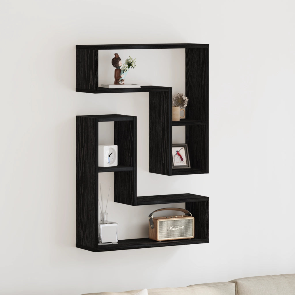Ripiani da parete , 2 pezzi, Nero Rovere, 50x15x85 cm, Legno ingegnerizzato
