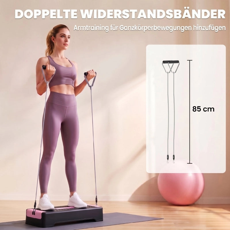 STEP Fitness Regolabile 66x28x16 cm ABS Rosa con 2 bande elastiche