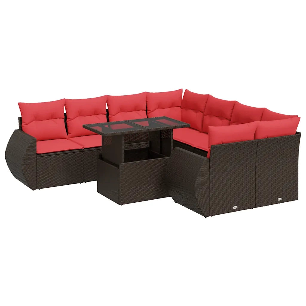 Set Divani Giardino 9 pz con Cuscini Marrone Polyrattan Acacia