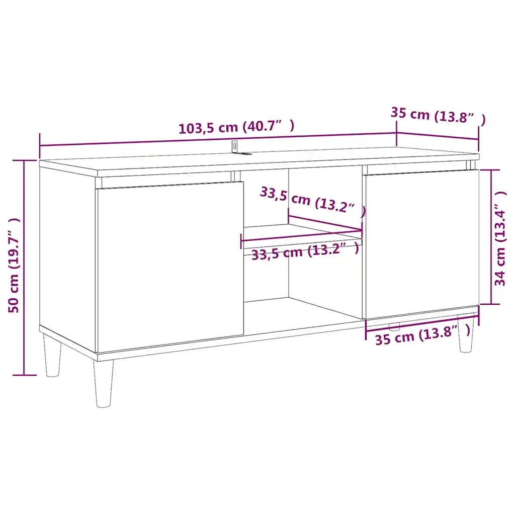 Mobile TV Gambe in Legno Massello Grigio Sonoma 103,5x35x50 cm 813159