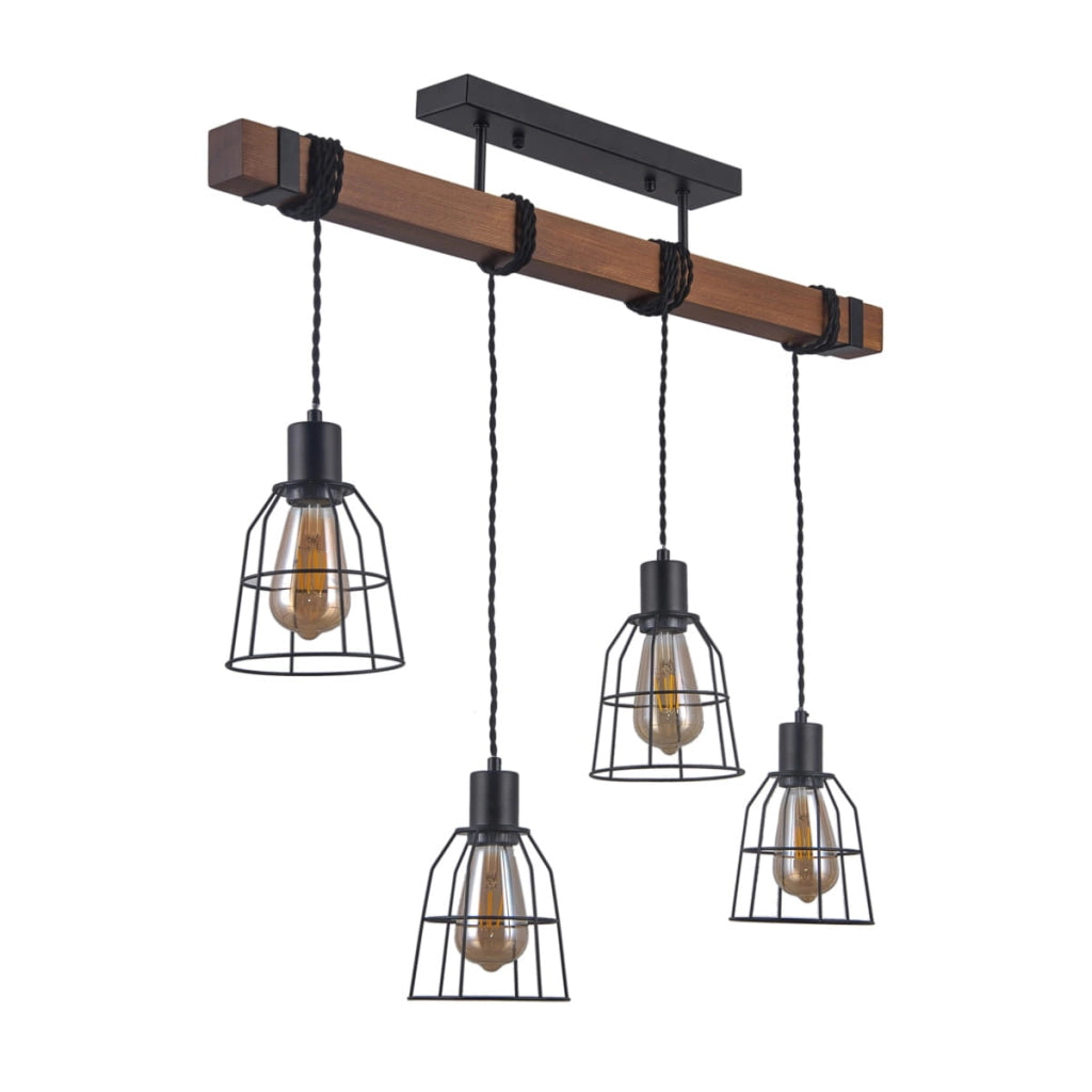 Italux Reda lampadario industriale nero/legno 4xE27