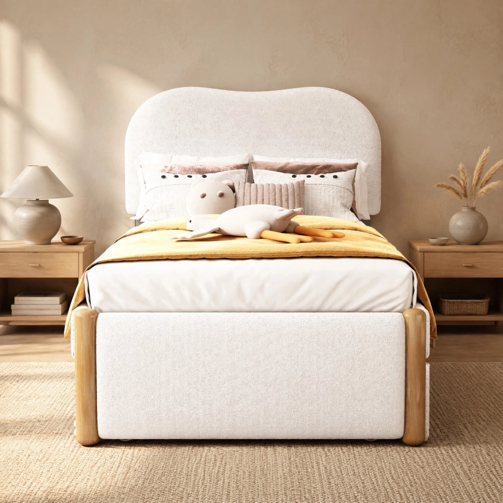 LETTO 90x200 cm con letto estraibile, rivestimento Plush, bianco