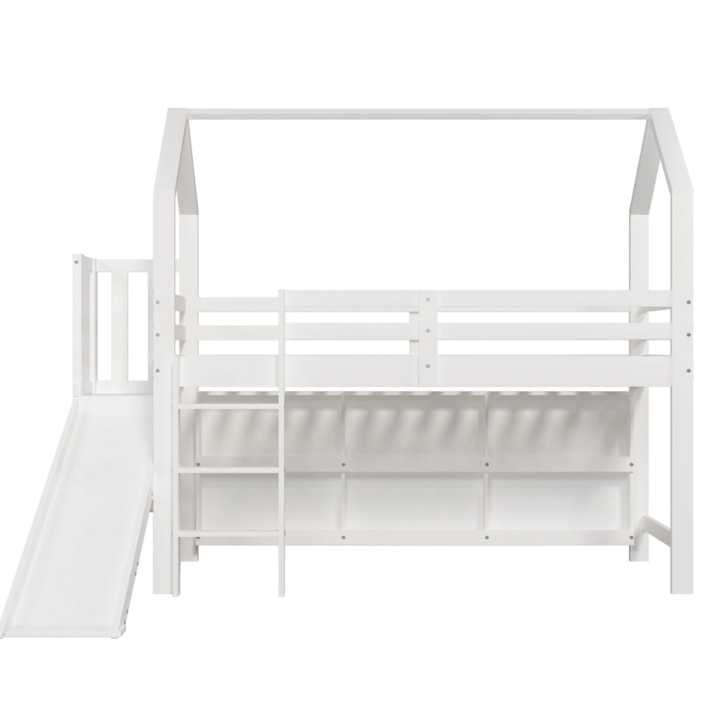 Letto singolo multifunzionale 90x200 cm con scivolo, vani e ripiani