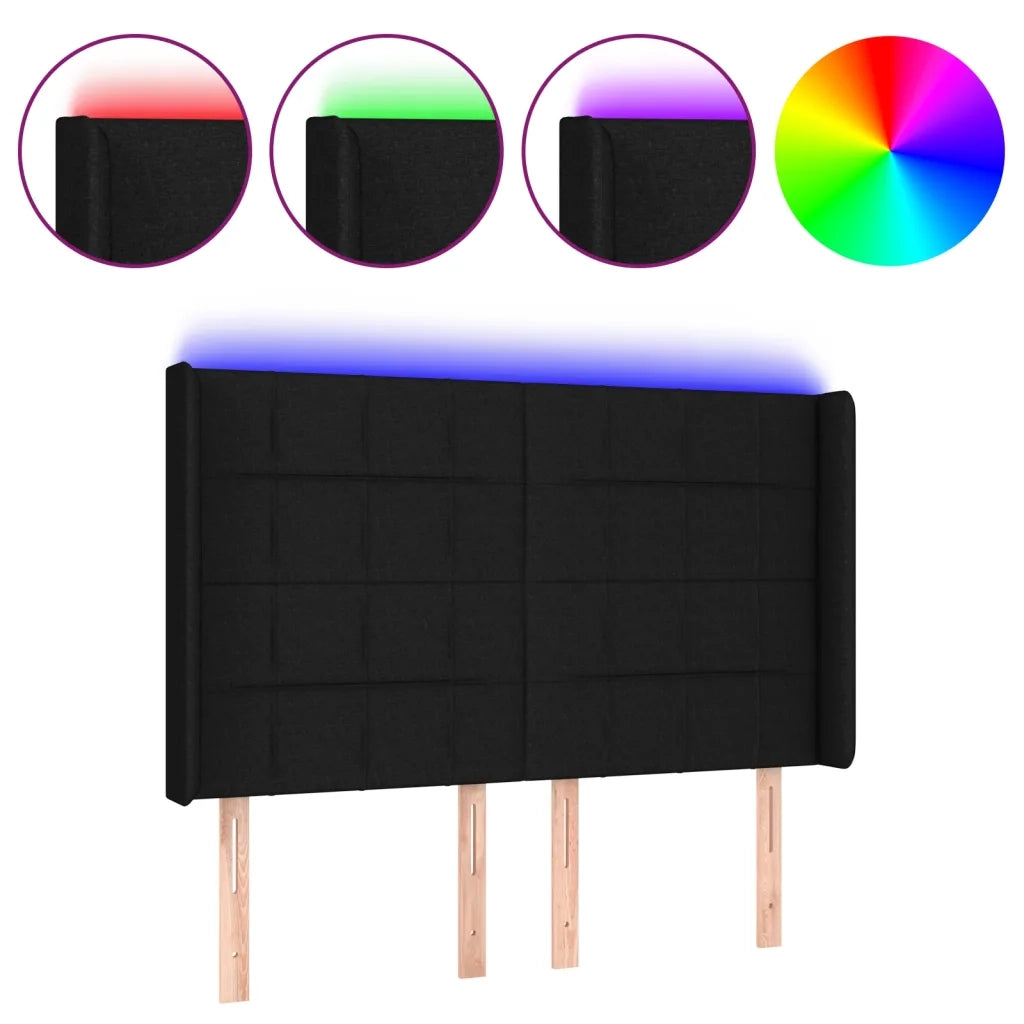 Testiera | Testata a LED Nera 144x5x118/128 cm in Tessuto