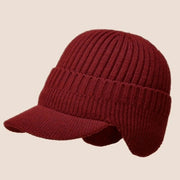 Muffa in lana spessa per l'inverno, cappuccio orecchiuto caldo per esterno autunno e inverno - rosso bordeaux