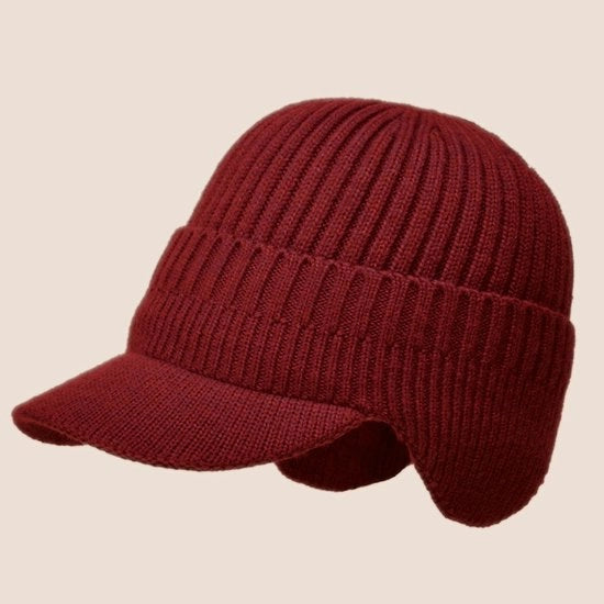 Muffa in lana spessa per l'inverno, cappuccio orecchiuto caldo per esterno autunno e inverno - rosso bordeaux