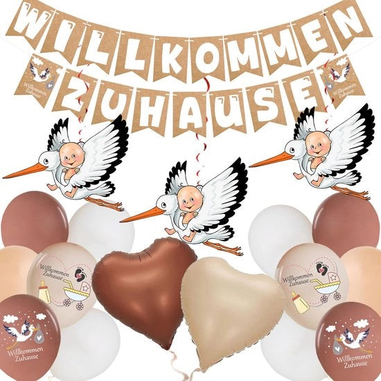 Decorazione per Bambini Arrivederci a Casa - 18 Pezzi - Decorazione di Nascita - Palloni - Palloni di Carta - Tonalità Neutrale - Per Feste di Nascita - Decorazione di Nascita