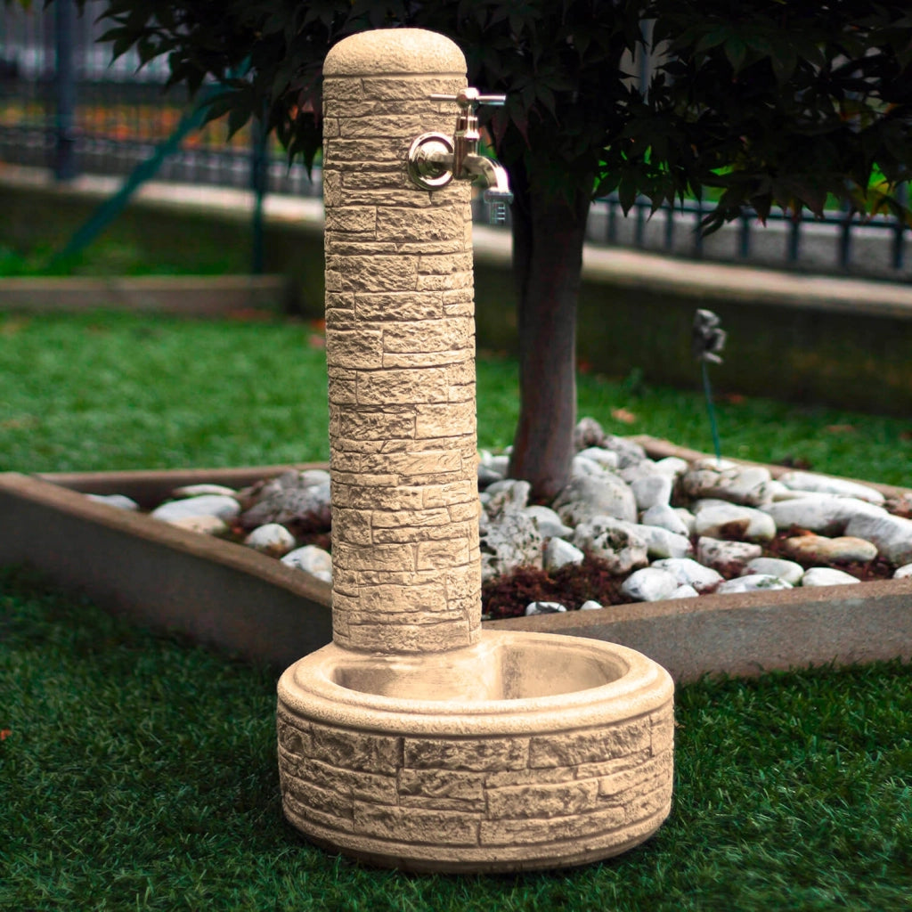 Fontana da Giardino Senza Rubinetto in Cemento Granulato di Marmo Brumano Nocciola