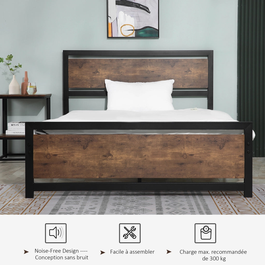 Letto Matrimoniale in Metallo con Testiera e Rete a Doghe ¨C Zephmum ¨C Scuro 190x140 cm