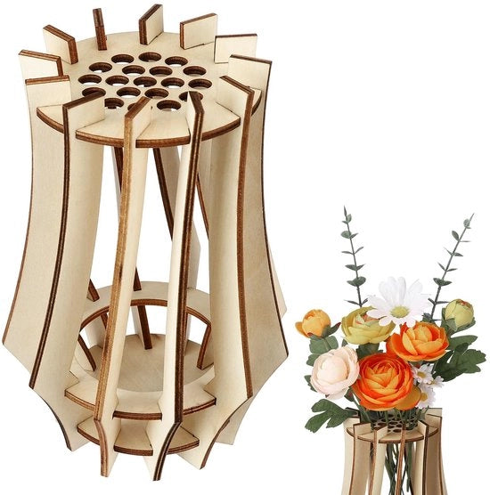 Vaso 3D in legno, piccole vasi per decorazione da tavolo, fiasca da bouquet in legno come decorazione per camera o ufficio, vaso da bouquet per fai-da-te per rose artificiali, fiori di ciliegio, zinnie, tulipani