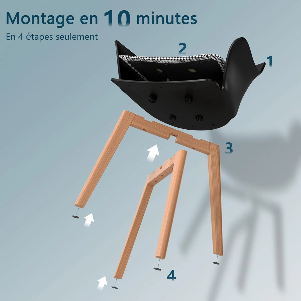 GrandCA HOME Set di Tavolo e Sedie da Pranzo in Stile Nordico, Tavolo da Pranzo Rettangolare Moderno, 4 Sedie da Cucina Imbottite, per Sala da Pranzo, Soggiorno, Cucina (Bianco + Nero)