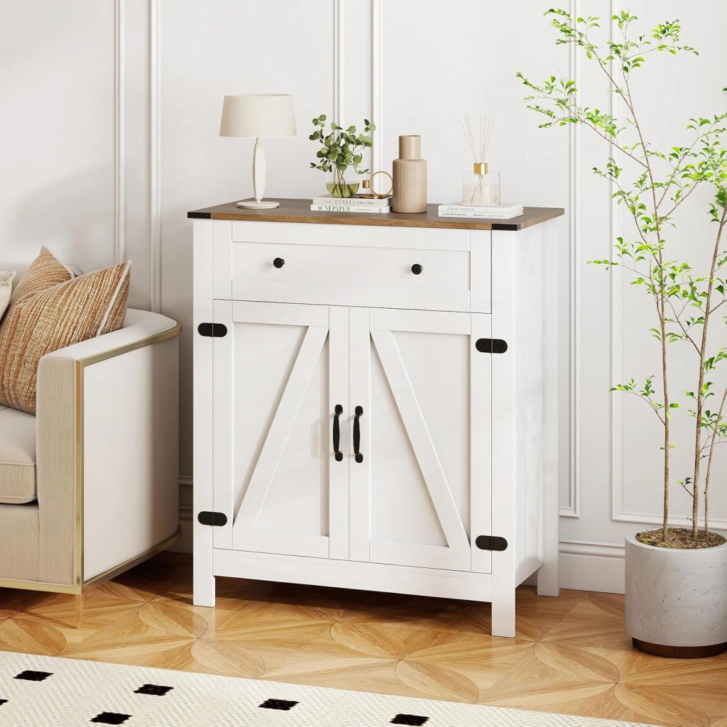 Credenza da Cucina con Ripiano Regolabile a 3 Livelli, Mobile Buffet con 2 Ante, 1 Cassetto, Armadio Dispensa per Sala da Pranzo, Soggiorno, 80 x 40 x 92 cm, Bianco (In 2 Pachhi)