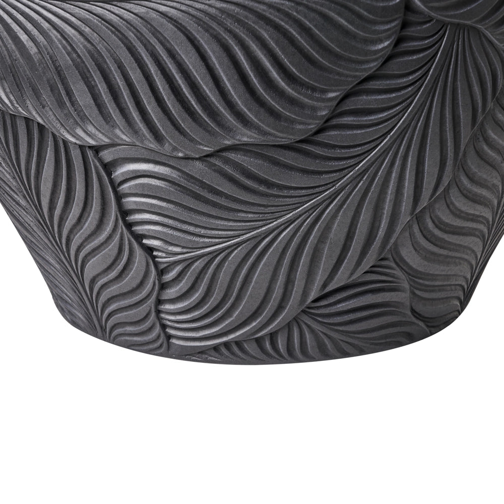 Vaso da fiori grigio in fibra di argilla verniciata per interni ed esterni, rotondo, 42 x 42 x 42 cm, motivo a foglie