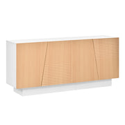 Sideboard bianco e naturale in PB e MDF con 4 ante e ripiani regolabili, 160x40,5x72 cm