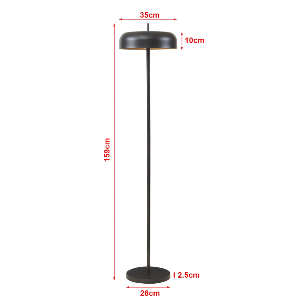 Lampada da Terra Barton con Paralume Tamburo Piatto - Metallo Nero lux.pro