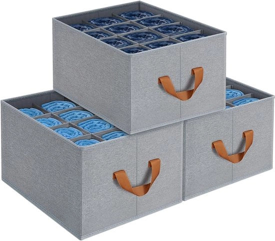 Organizzatore di spazio per armadio - 3 cassetti per abbigliamento con 12 contenitori - pieghevole - pantaloni e jeans - asciugamani e maglioni
