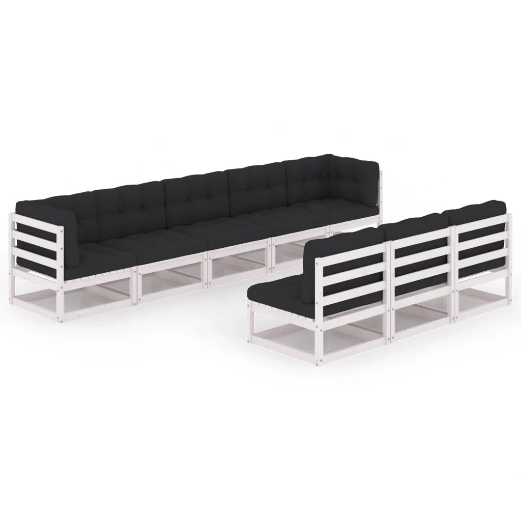 Set Divani da Giardino 8 pz Cuscini Bianchi Massello di Pino cod mxl 50018