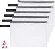 Documenti A5 con cerniera, 5 pezzi, dossier acqua-resistente con cerniera, borse dossier in plastica per documenti, carta e cosmetici