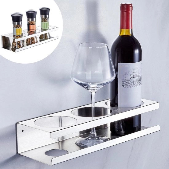 Wand Wijnrek e Custodia per Vetrini per Bar in Casa – Argento