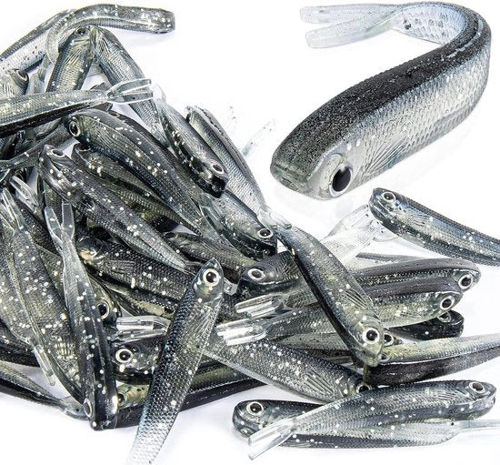 50 pezzi di plastica morbido laccio per pesce - coda a ventosa vera a vita per baione, crappie, pesci barbo, trote - acqua salata acqua dolce