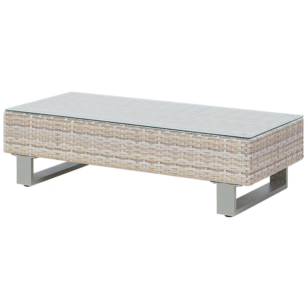 Divano ad angolo Set da giardino Cuscini grigi Beige 5 posti in rattan sintetico con tavolino da caffè