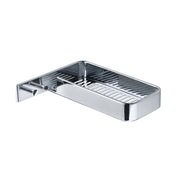 Portaoggetti rettangolare per doccia con appendini ad angolo da muro in ottone, acciaio inox AISI 304 e Cromall A919 Ged