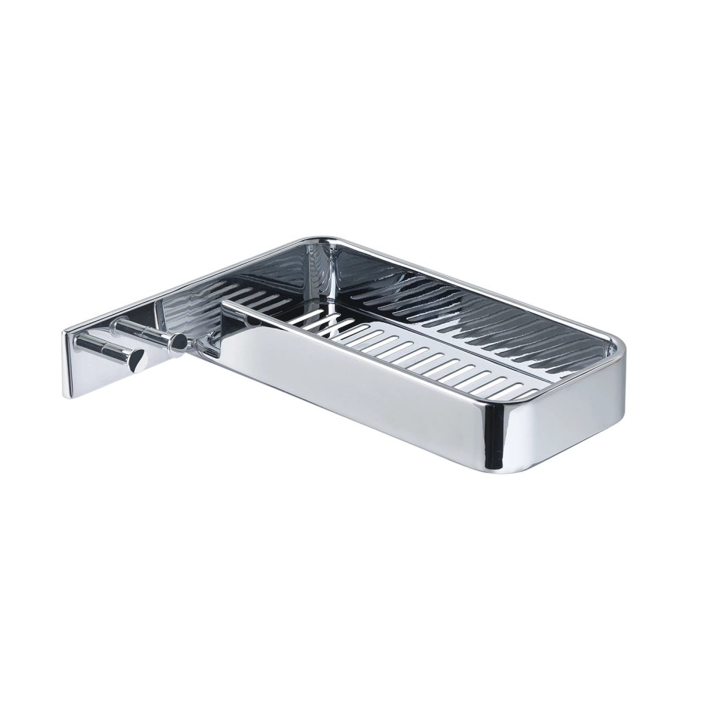Portaoggetti rettangolare per doccia con appendini ad angolo da muro in ottone, acciaio inox AISI 304 e Cromall A919 Ged