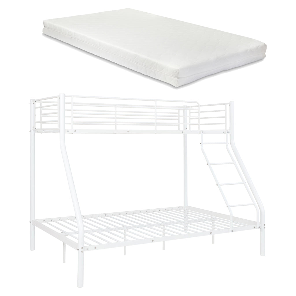 [neu.haus] Letto a castello metallo 2 Materassi a schiuma fredda Barriera anticaduta 200cm x 140/90cm Letto per bambini Bianco