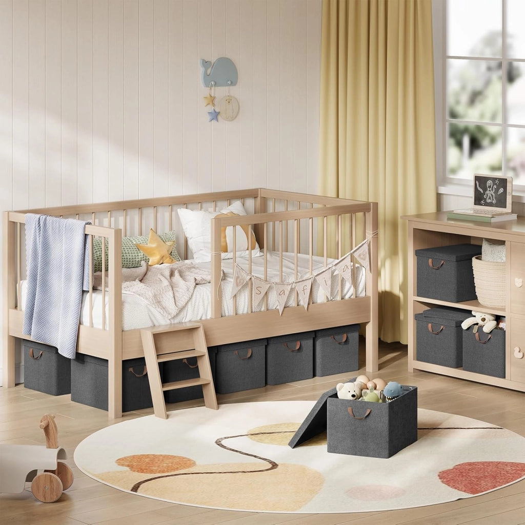 Scatole portaoggetti in Tessuto 10 Pezzi, Contenitori pieghevoli con Coperchio e Maniglie, per Vestiti da Armadio, Grigio, 48x36x30cm