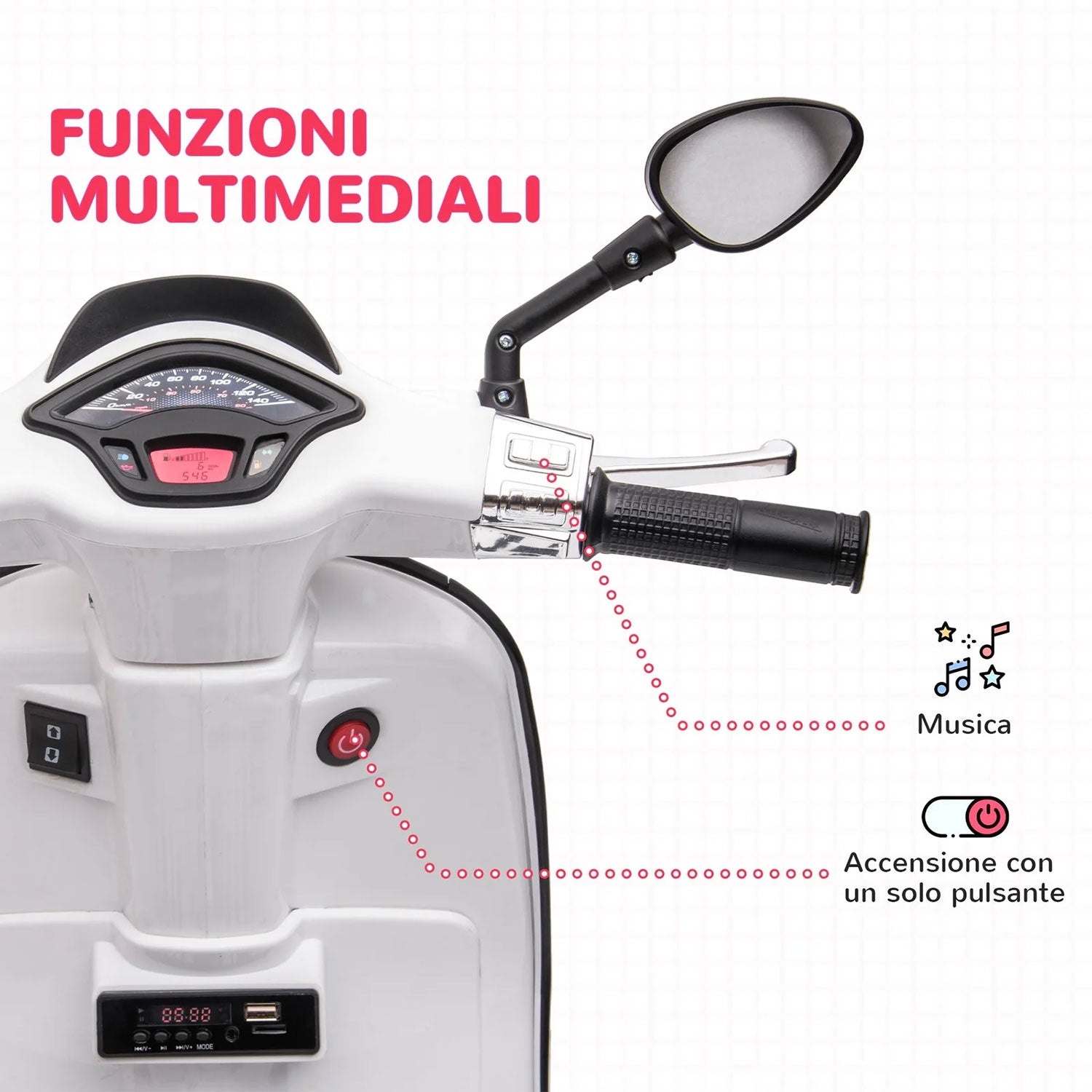 Scooter Elettrico per Bambini Licenza Ufficiale Piaggio Vespa 12V 4,5Ah Bianco