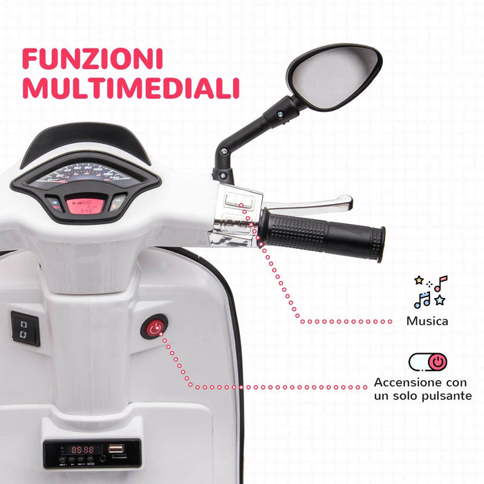 Scooter Elettrico per Bambini Licenza Ufficiale Piaggio Vespa 12V 4,5Ah Bianco