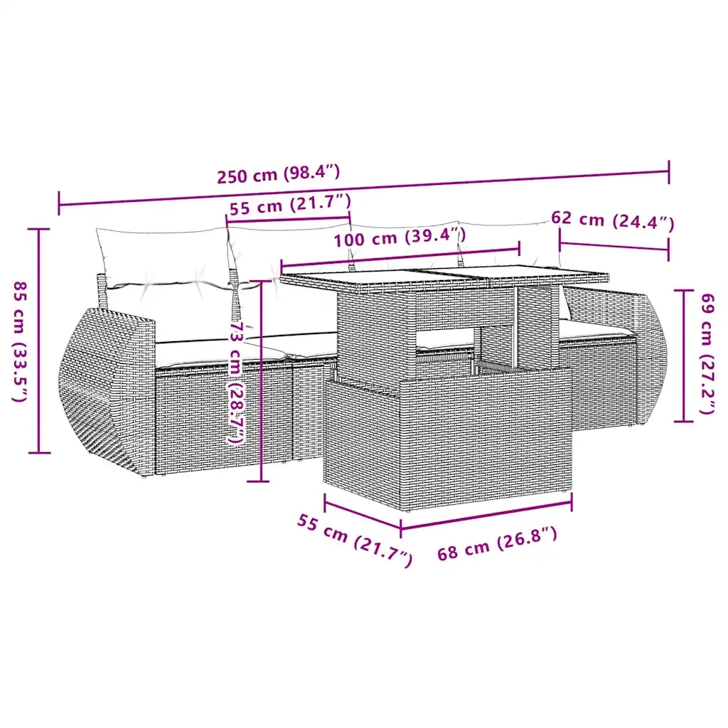 Set Divani da Giardino 5 pz con Cuscini in Polyrattan Nero 3268355