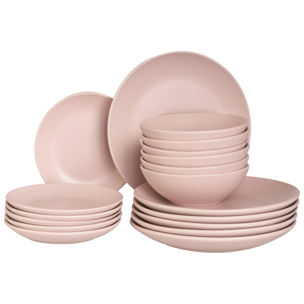Set di 18 piatti in gres rosa con finitura smaltata a mano per 6 persone cucina e sala da pranzo