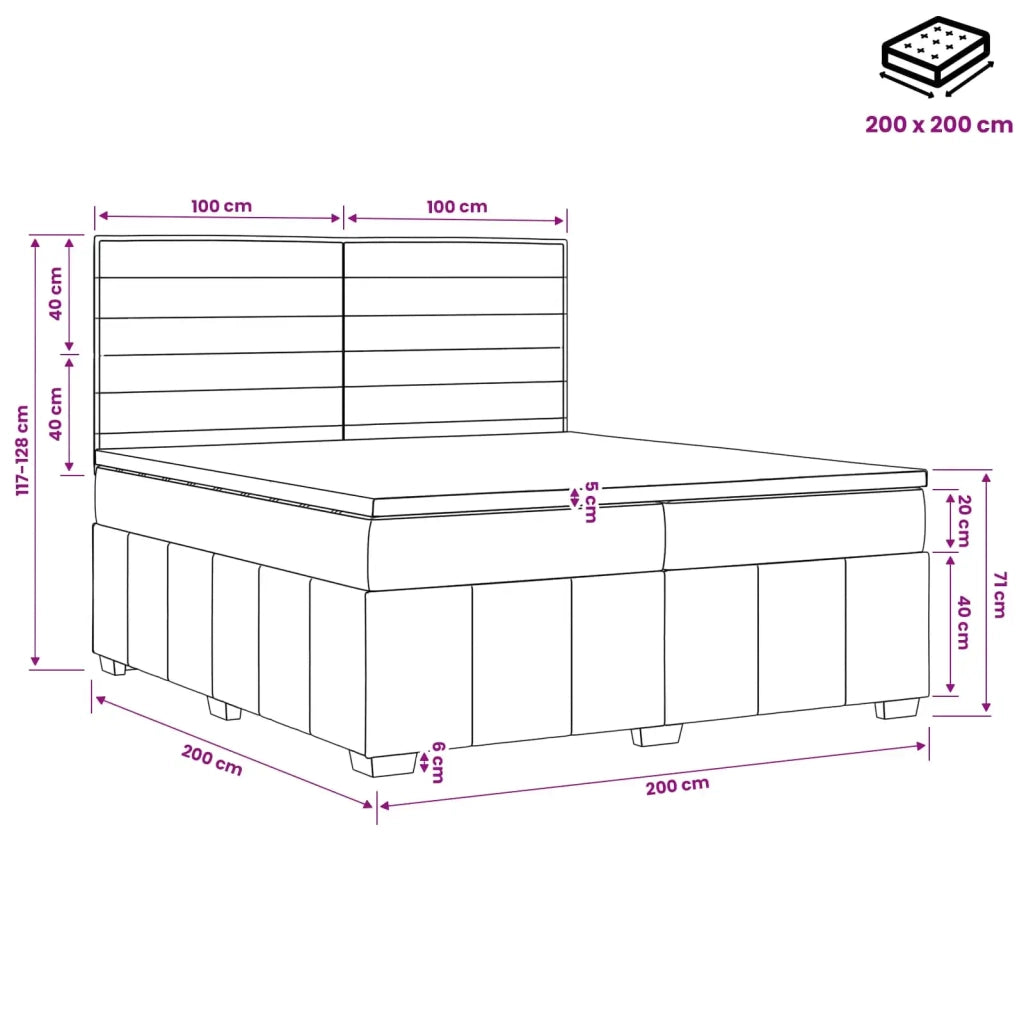 Letto box spring con materasso Tortora 200 x 200 cm Tessuto 3454215